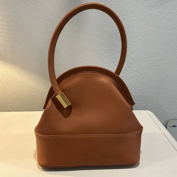 Like NEW Louise et Cie Isel Leather Toasted Almond Frame Novelty Curve Handle - Picture 9 of 13